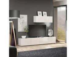 Móvel De Tv|Dmora Armário de TV Dfalzeran, Aparador de sala, Armário de TV baixo, Base de parede equipada, Made in Italy, 225x38h39 cm, brilhante Branco