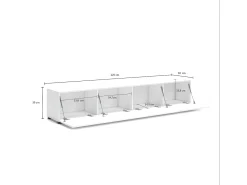 Móvel De Tv|Dmora Armário de TV Dfalzeran, Aparador de sala, Armário de TV baixo, Base de parede equipada, Made in Italy, 225x38h39 cm, brilhante Branco