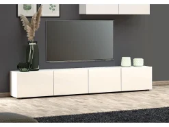 Móvel De Tv|Dmora Armário de TV Dfalzeran, Aparador de sala, Armário de TV baixo, Base de parede equipada, Made in Italy, 225x38h39 cm, brilhante Branco