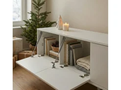 Móvel De Tv|Dmora Armário de TV Dfalzeran, Aparador de sala, Armário de TV baixo, Base de parede equipada, Made in Italy, 225x38h39 cm, brilhante Branco