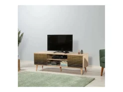 Móvel De Tv*Dmora Armário de TV Dfantacc, Aparador de sala, Armário de TV baixo, Base de parede equipada, 140x40h50 cm, Carvalho Castanho