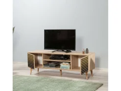 Móvel De Tv*Dmora Armário de TV Dfantacc, Aparador de sala, Armário de TV baixo, Base de parede equipada, 140x40h50 cm, Carvalho Castanho