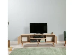 Móvel De Tv*Dmora Armário de TV Dfantacc, Aparador de sala, Armário de TV baixo, Base de parede equipada, 140x40h50 cm, Carvalho Castanho