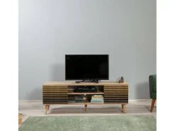 Móvel De Tv*Dmora Armário de TV Dfantacc, Aparador de sala, Armário de TV baixo, Base de parede equipada, 140x40h50 cm, Carvalho Castanho
