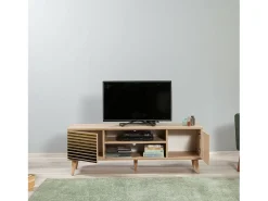Móvel De Tv*Dmora Armário de TV Dfantacc, Aparador de sala, Armário de TV baixo, Base de parede equipada, 140x40h50 cm, Carvalho Castanho