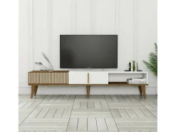 Móvel De Tv|Dmora Armário de TV Dfirican, Aparador de sala, Armário de TV baixo, Base de parede equipada, 180x35h40 cm, Nogueira e Branco Castanho