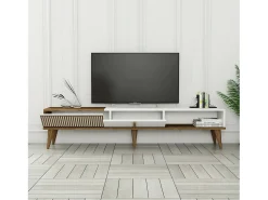 Móvel De Tv|Dmora Armário de TV Dfirican, Aparador de sala, Armário de TV baixo, Base de parede equipada, 180x35h40 cm, Nogueira e Branco Castanho