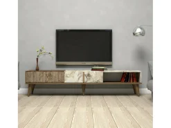 Móvel De Tv*Dmora Armário de TV Dfirican, Aparador de sala, Armário de TV baixo, Base de parede equipada, 180x35h40 cm, Nogueira e Branco Castanho