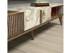 Móvel De Tv*Dmora Armário de TV Dfirican, Aparador de sala, Armário de TV baixo, Base de parede equipada, 180x35h40 cm, Nogueira e Branco Castanho
