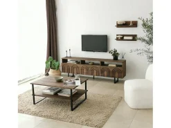 Móvel De Tv|Dmora Armário de TV Dflabore, CrEdência de sala de estar, Armário baixo para TV, Base de parede equipada, 170x30h40 cm, Noz Castanho