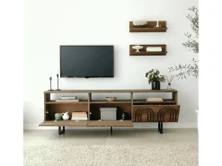Móvel De Tv|Dmora Armário de TV Dflabore, CrEdência de sala de estar, Armário baixo para TV, Base de parede equipada, 170x30h40 cm, Noz Castanho