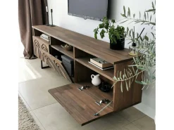 Móvel De Tv|Dmora Armário de TV Dflabore, CrEdência de sala de estar, Armário baixo para TV, Base de parede equipada, 170x30h40 cm, Noz Castanho