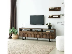 Móvel De Tv|Dmora Armário de TV Dflabore, CrEdência de sala de estar, Armário baixo para TV, Base de parede equipada, 170x30h40 cm, Noz Castanho