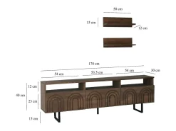 Móvel De Tv|Dmora Armário de TV Dflabore, CrEdência de sala de estar, Armário baixo para TV, Base de parede equipada, 170x30h40 cm, Noz Castanho