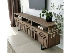 Móvel De Tv|Dmora Armário de TV Dflabore, CrEdência de sala de estar, Armário baixo para TV, Base de parede equipada, 170x30h40 cm, Noz Castanho