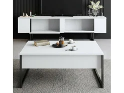 Móvel De Tv*Dmora Armário de TV Dgridell, Aparador de sala, Armário de TV baixo, Base de parede equipada, 180x30h50 cm, Preto e Branco
