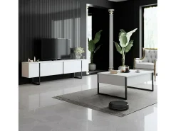 Móvel De Tv*Dmora Armário de TV Dgridell, Aparador de sala, Armário de TV baixo, Base de parede equipada, 180x30h50 cm, Preto e Branco