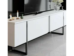 Móvel De Tv*Dmora Armário de TV Dgridell, Aparador de sala, Armário de TV baixo, Base de parede equipada, 180x30h50 cm, Preto e Branco