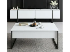Móvel De Tv*Dmora Armário de TV Dgridell, Aparador de sala, Armário de TV baixo, Base de parede equipada, 180x30h50 cm, Preto e Branco