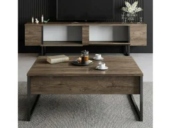 Sale Dmora Armário de TV Dgridell, Aparador de sala, Armário de TV baixo, Base de parede equipada, 180x30h50 cm, Nogueira e Preto Castanho