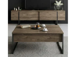 Sale Dmora Armário de TV Dgridell, Aparador de sala, Armário de TV baixo, Base de parede equipada, 180x30h50 cm, Nogueira e Preto Castanho