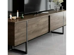 Sale Dmora Armário de TV Dgridell, Aparador de sala, Armário de TV baixo, Base de parede equipada, 180x30h50 cm, Nogueira e Preto Castanho