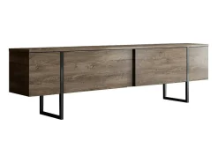Sale Dmora Armário de TV Dgridell, Aparador de sala, Armário de TV baixo, Base de parede equipada, 180x30h50 cm, Nogueira e Preto Castanho
