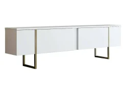 Móvel De Tv|Dmora Armário de TV Dgridell, Aparador de sala, Armário de TV baixo, Base de parede equipada, 180x30h50 cm, e Dourado Branco