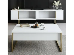 Móvel De Tv|Dmora Armário de TV Dgridell, Aparador de sala, Armário de TV baixo, Base de parede equipada, 180x30h50 cm, e Dourado Branco