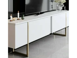 Móvel De Tv|Dmora Armário de TV Dgridell, Aparador de sala, Armário de TV baixo, Base de parede equipada, 180x30h50 cm, e Dourado Branco
