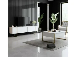 Móvel De Tv|Dmora Armário de TV Dgridell, Aparador de sala, Armário de TV baixo, Base de parede equipada, 180x30h50 cm, e Dourado Branco