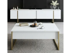Móvel De Tv|Dmora Armário de TV Dgridell, Aparador de sala, Armário de TV baixo, Base de parede equipada, 180x30h50 cm, e Dourado Branco