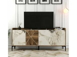 Dmora Armário de TV Dilici, Aparador de sala, Armário de TV baixo, Base de parede equipada, 180x35 h78 cm, Nogueira e mármore branco^ Móvel De Tv