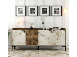 Dmora Armário de TV Dilici, Aparador de sala, Armário de TV baixo, Base de parede equipada, 180x35 h78 cm, Nogueira e mármore branco^ Móvel De Tv