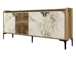 Dmora Armário de TV Dilici, Aparador de sala, Armário de TV baixo, Base de parede equipada, 180x35 h78 cm, Nogueira e mármore branco^ Móvel De Tv