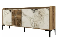 Dmora Armário de TV Dilici, Aparador de sala, Armário de TV baixo, Base de parede equipada, 180x35 h78 cm, Nogueira e mármore branco^ Móvel De Tv