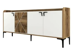 Dmora Armário de TV Dilici, Aparador de sala, Armário de TV baixo, Base de parede equipada, 180x35 h78 cm, Nogueira e Branco Castanho / Branco