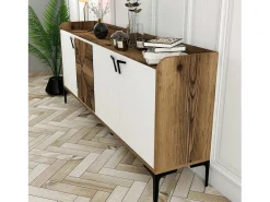 Dmora Armário de TV Dilici, Aparador de sala, Armário de TV baixo, Base de parede equipada, 180x35 h78 cm, Nogueira e Branco Castanho / Branco