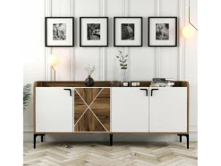 Dmora Armário de TV Dilici, Aparador de sala, Armário de TV baixo, Base de parede equipada, 180x35 h78 cm, Nogueira e Branco Castanho / Branco