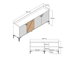 Dmora Armário de TV Dilici, Aparador de sala, Armário de TV baixo, Base de parede equipada, 180x35 h78 cm, Nogueira e Branco Castanho / Branco