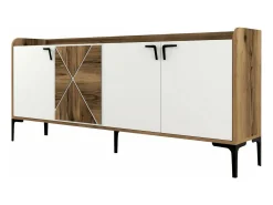 Dmora Armário de TV Dilici, Aparador de sala, Armário de TV baixo, Base de parede equipada, 180x35 h78 cm, Nogueira e Branco Castanho / Branco