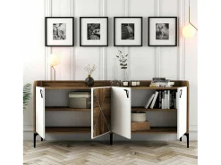 Dmora Armário de TV Dilici, Aparador de sala, Armário de TV baixo, Base de parede equipada, 180x35 h78 cm, Nogueira e Branco Castanho / Branco