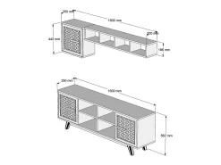 Dmora Armário de TV Djajal, Aparador de sala, Armário de TV baixo, Base de parede equipada, 160x35h56 cm, Nogueira e Branco^ Móvel De Tv