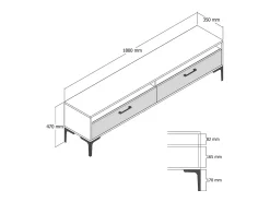 Clearance Dmora Armário de TV Dkumbull, Aparador de sala, Armário de TV baixo, Base de parede equipada, 180x47h35 cm, Nogueira e Antracite Castanho