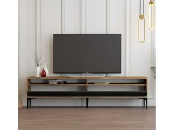 Clearance Dmora Armário de TV Dkumbull, Aparador de sala, Armário de TV baixo, Base de parede equipada, 180x47h35 cm, Nogueira e Antracite Castanho