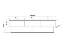 Dmora Armário de TV Dlapadul, Aparador de sala, Armário baSso para TV, Base de parede equipada, 180x40h50 cm, Noz e Preto^ Móvel De Tv