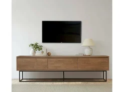 Dmora Armário de TV Dlapadul, Aparador de sala, Armário baSso para TV, Base de parede equipada, 180x40h50 cm, Noz e Preto^ Móvel De Tv