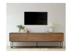 Dmora Armário de TV Dlapadul, Aparador de sala, Armário baSso para TV, Base de parede equipada, 180x40h50 cm, Noz e Preto^ Móvel De Tv