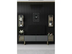 Móvel De Tv|Dmora Armário de TV Dliveran, Aparador de sala, Armário de TV baixo, Base de parede equipada, 180x30h48 cm, Antracite e Preto