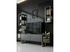 Móvel De Tv|Dmora Armário de TV Dliveran, Aparador de sala, Armário de TV baixo, Base de parede equipada, 180x30h48 cm, Antracite e Preto
